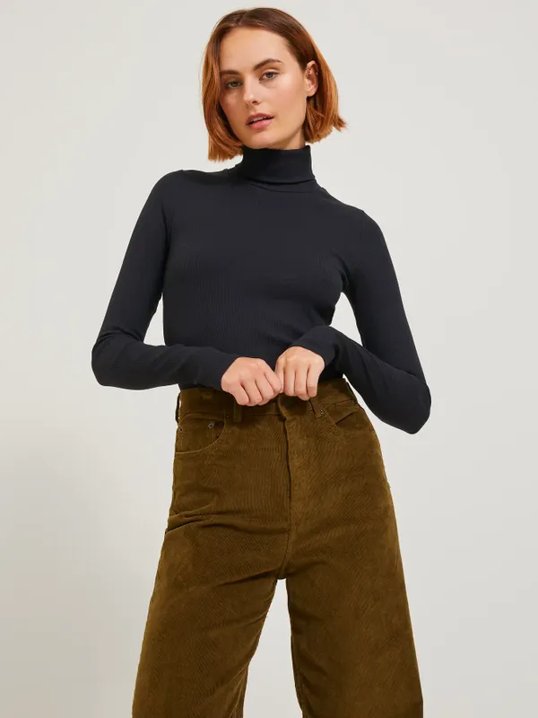 Svart ribbad turtleneck top