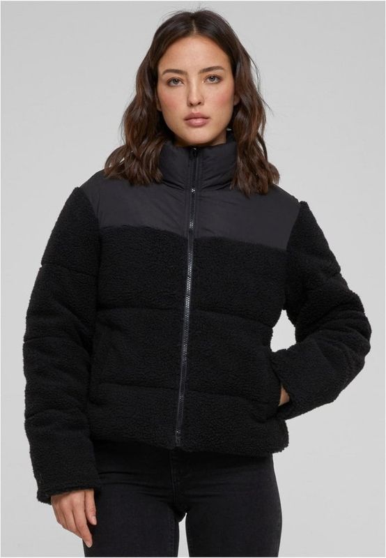 Kort sherpa mix puffer jakke dame