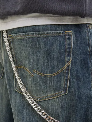Långa mörkblå jeansshorts herr - tvättad finish