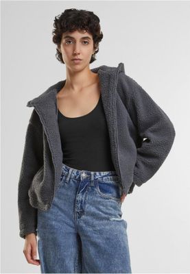 Women's short teddy jacket with hood