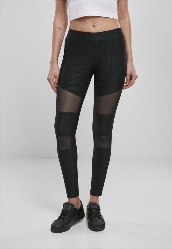Sorte leggings i ribbet stof