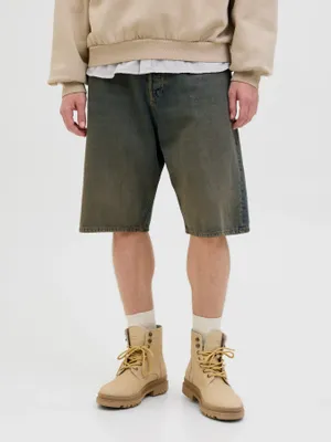 Tvättade blå denimshorts herr med overdye-effekt