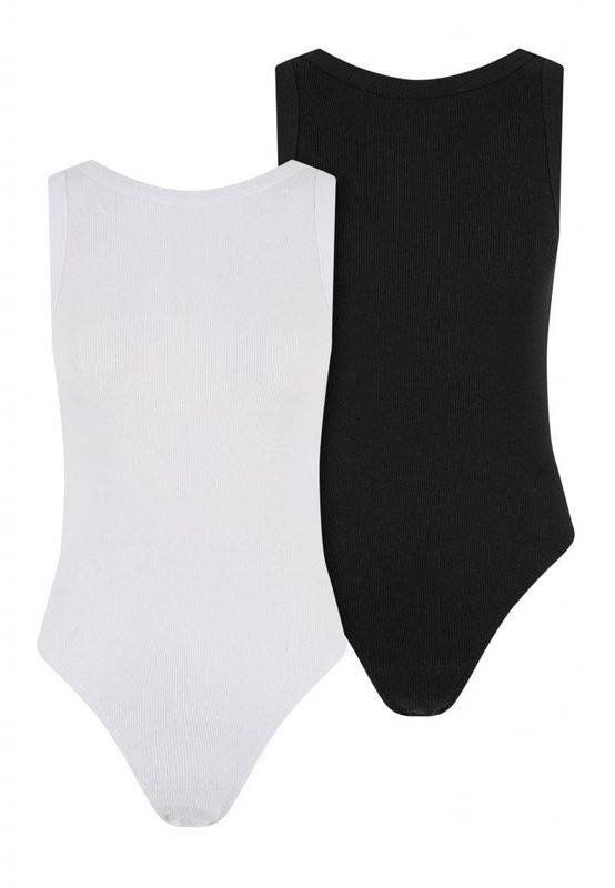 Ribbet ærmeløs body - damer - 2-pak