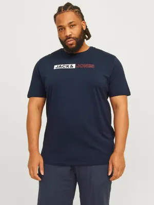 Jack & Jones Plus Size T-shirt med logotryck – Mörkblå