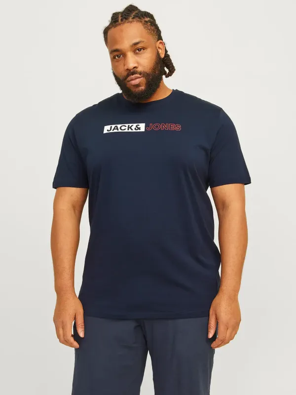 Jack & Jones Plus Size T-shirt med logotryck – Mörkblå