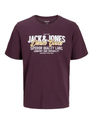 Plommonfärgad T-shirt med tryck herr plus size – Jack & Jones