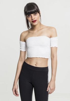 Short stretch top with bare shoulders