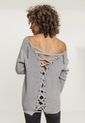 V-neck sweater with lace in the back lady