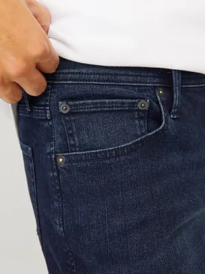 Mörkblå lätt tvättade slim fit jeans - GLENN