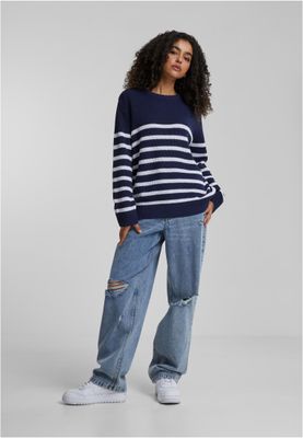 Tröja för dam med vita ränder oversize– navy/white