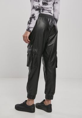 Trousers with leg pocket in fake leather