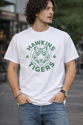 Stranger Things Hawkins Tigers Oversize Tee - Vit