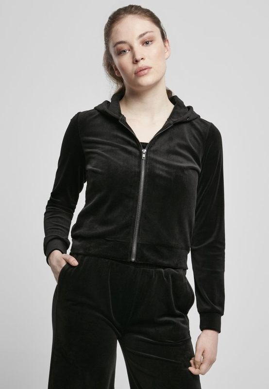 Ladies Short Velvet Zip Hoody
