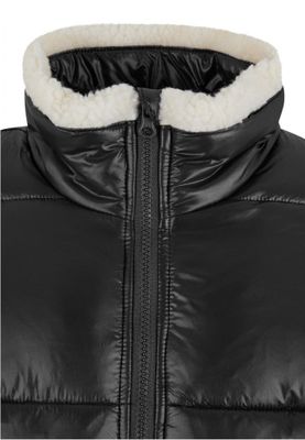 Women's shiny puffer jacket with teddy cuffs