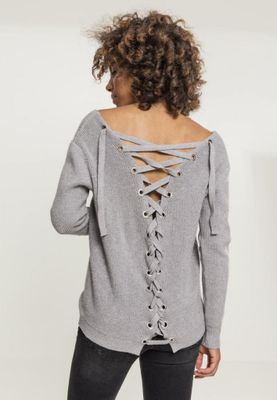 V-neck sweater with lace in the back lady