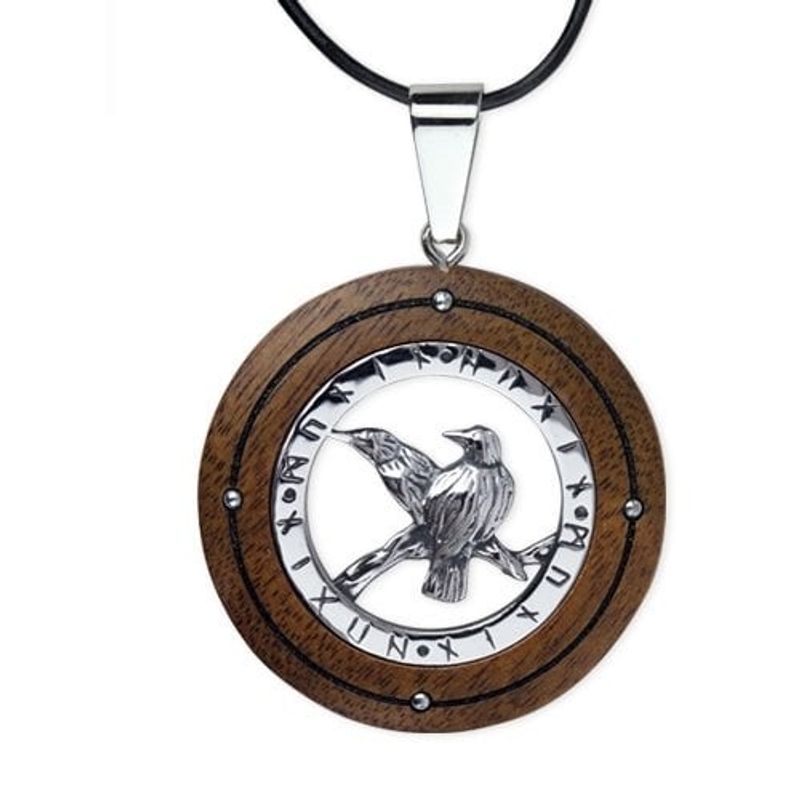 Odin's ravens wooden pendant necklace
