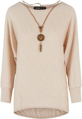 Women's long knitted sweater including necklace