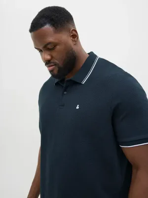 Marinblå pikétröja med vita detaljer – Jack & Jones Plus Size
