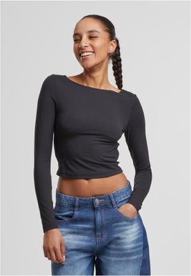 Ladies Slim Fit Longsleeve öppen rygg T-shirt för dam – svart