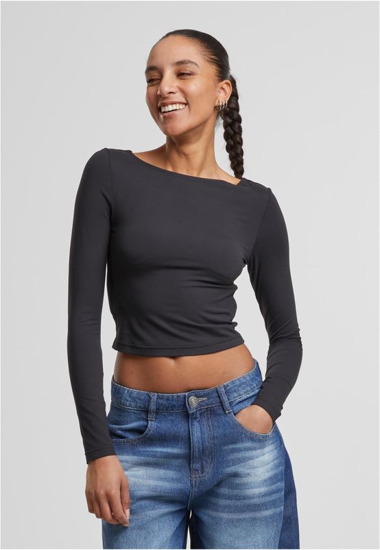 Ladies Slim Fit Longsleeve öppen rygg T-shirt för dam – svart