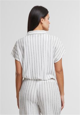Elegant randig blus med knytning och skjortkrage
