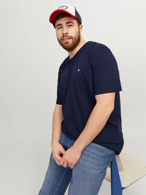 Marinblå plus size T-shirt herr med broderi – Jack & Jones
