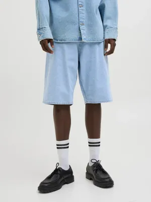 Stentvättade jeansshorts – hög midja ljusblå
