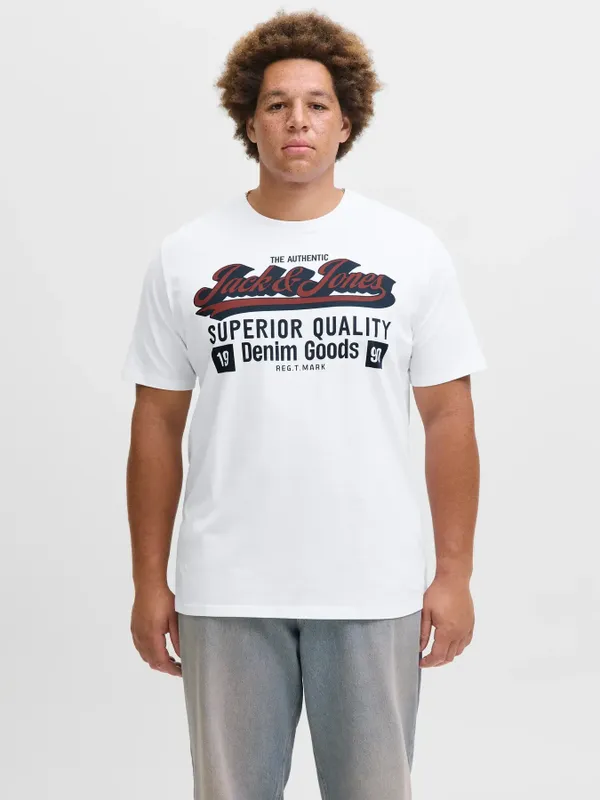 Vit T-shirt med tryck herr plus size – Jack & Jones