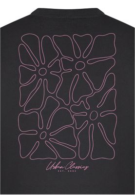 T-shirt för dam med blommönster bröst och – svart