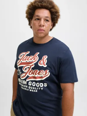 Mörkblå T-shirt med tryck herr plus size – Jack & Jones