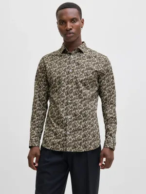 Slim fit poplin skjorta med långa ärmar