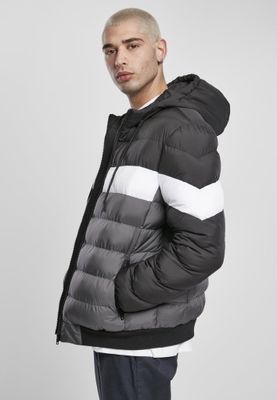 Three-colored padded men's jacket with hood