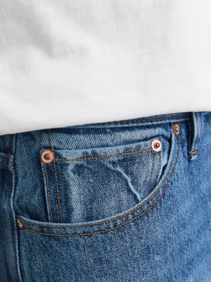 Mörkblå stentvättade wide fit jeans - DAVE