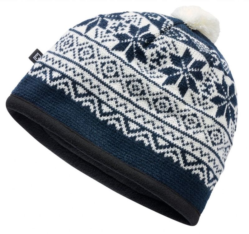 Lusemønstret vinterhue med fleece - marineblå/hvid