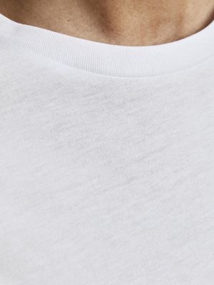 White t-shirt with black stripes on the sleeves for men