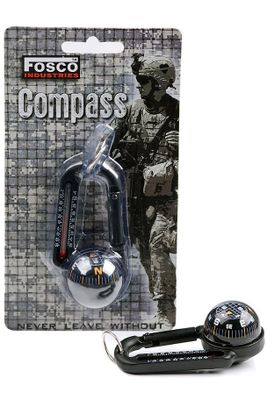 Carabiner with round compass and thermometer