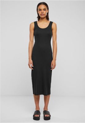 Midi dress in stretchy cotton with round neckline