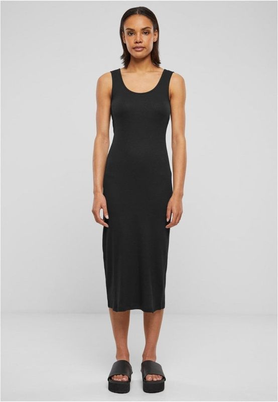 Midi dress in stretchy cotton with round neckline