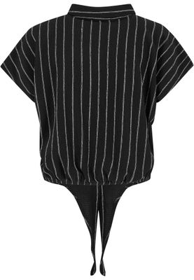 Elegant randig blus med knytning och skjortkrage