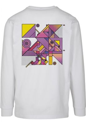 White long-sleeved sweater with abstract print