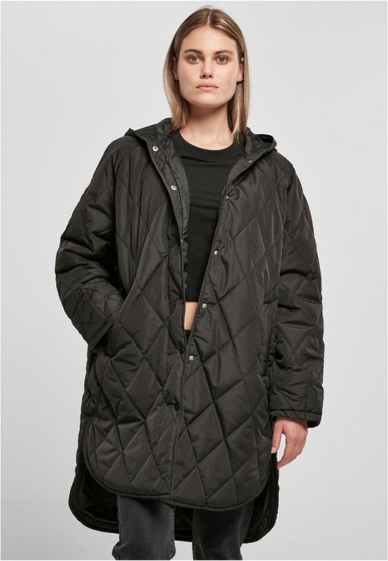 Ladies Oversized Diamond Quilted Hooded Coat