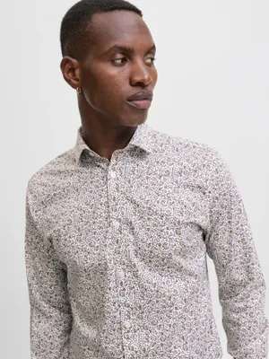 Slim fit poplin skjorta med långa ärmar