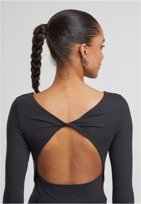 Ladies Slim Fit Longsleeve öppen rygg T-shirt för dam – svart