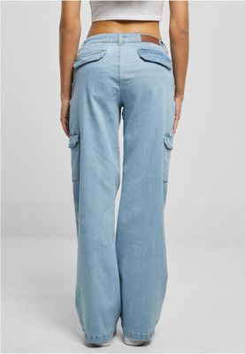 Ladies High Waist Straight Denim Cargo Pants