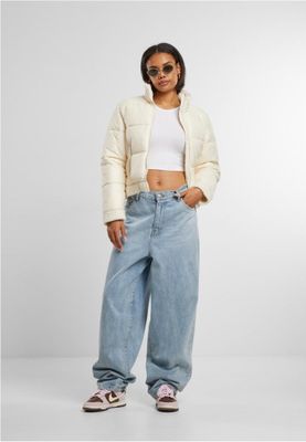 Women's shiny puffer jacket with teddy cuffs