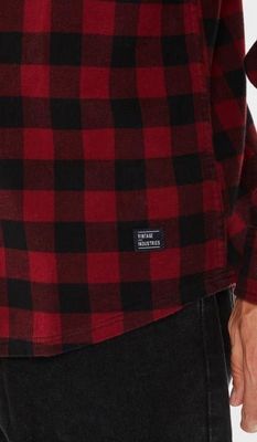 Red herringbone flannel shirt men