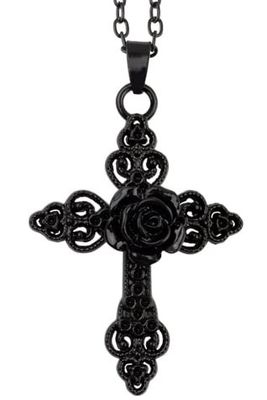 Black Rose Cross - necklace