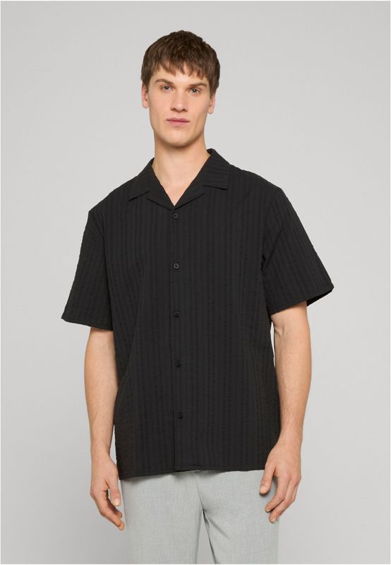 Kort randigt mönster Seersucker Randig Skjorta för Herr – Svart