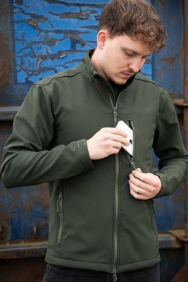 Green softshell jacket for men