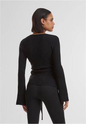 Tröja för dam med v-ringad, knytband i– svart